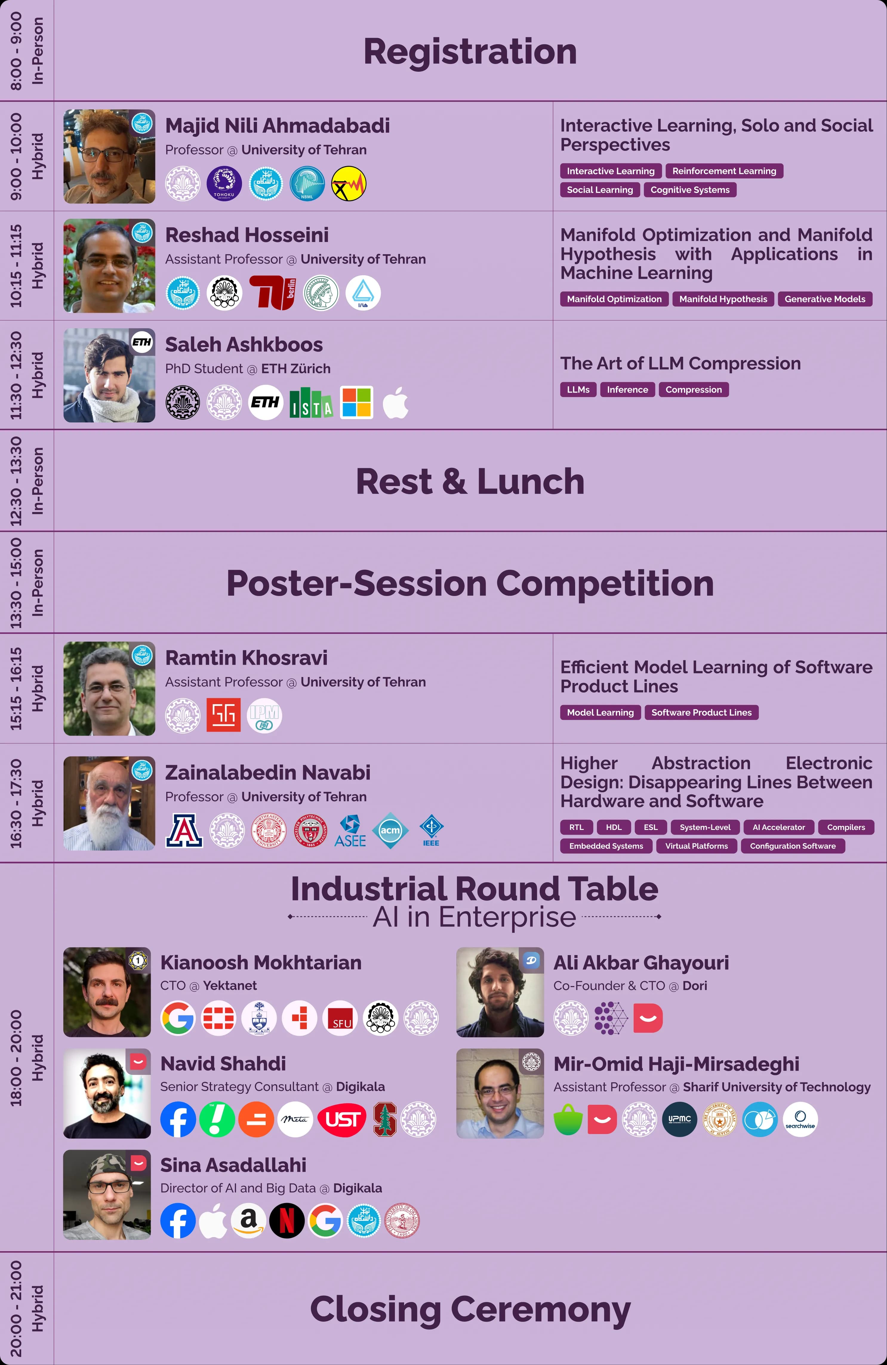 10th Winter Seminar Series schedule — First Day